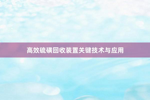 高效硫磺回收装置关键技术与应用